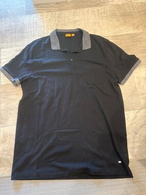 BOSS ORANGE Men's Black Polo with Heather Gray Trim